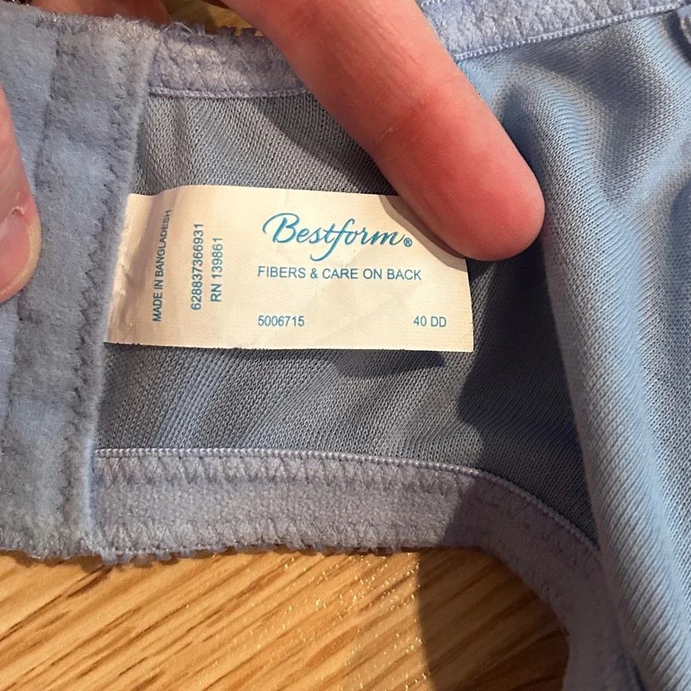 Bestform Wireless Full Coverage Comfort Bra‎ Blue Satin Trim Bow Detail 40DD